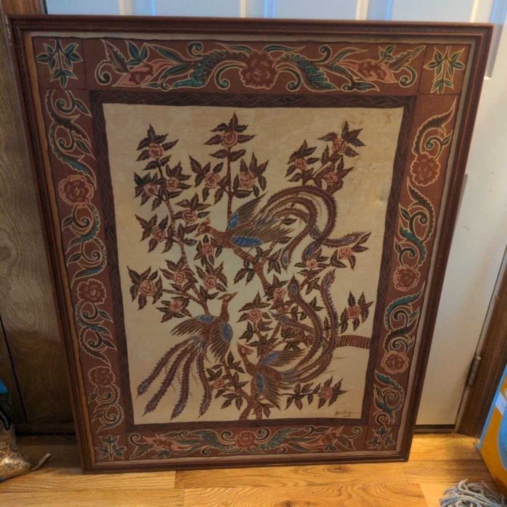 Artistic Bird and Floral Wall Decor in Brown and Blue
